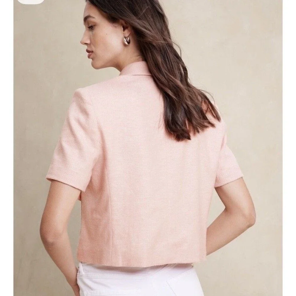 Banana Republic Pink Tailored Blazer Herringbone Cropped Career Womens Size 16